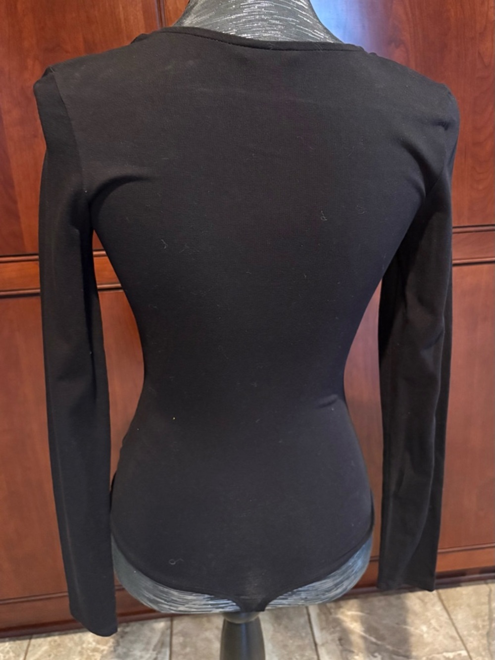 Guess Black Long-Sleeve V-Neck Lace-Up Bodysuit - Picture 3 of 5